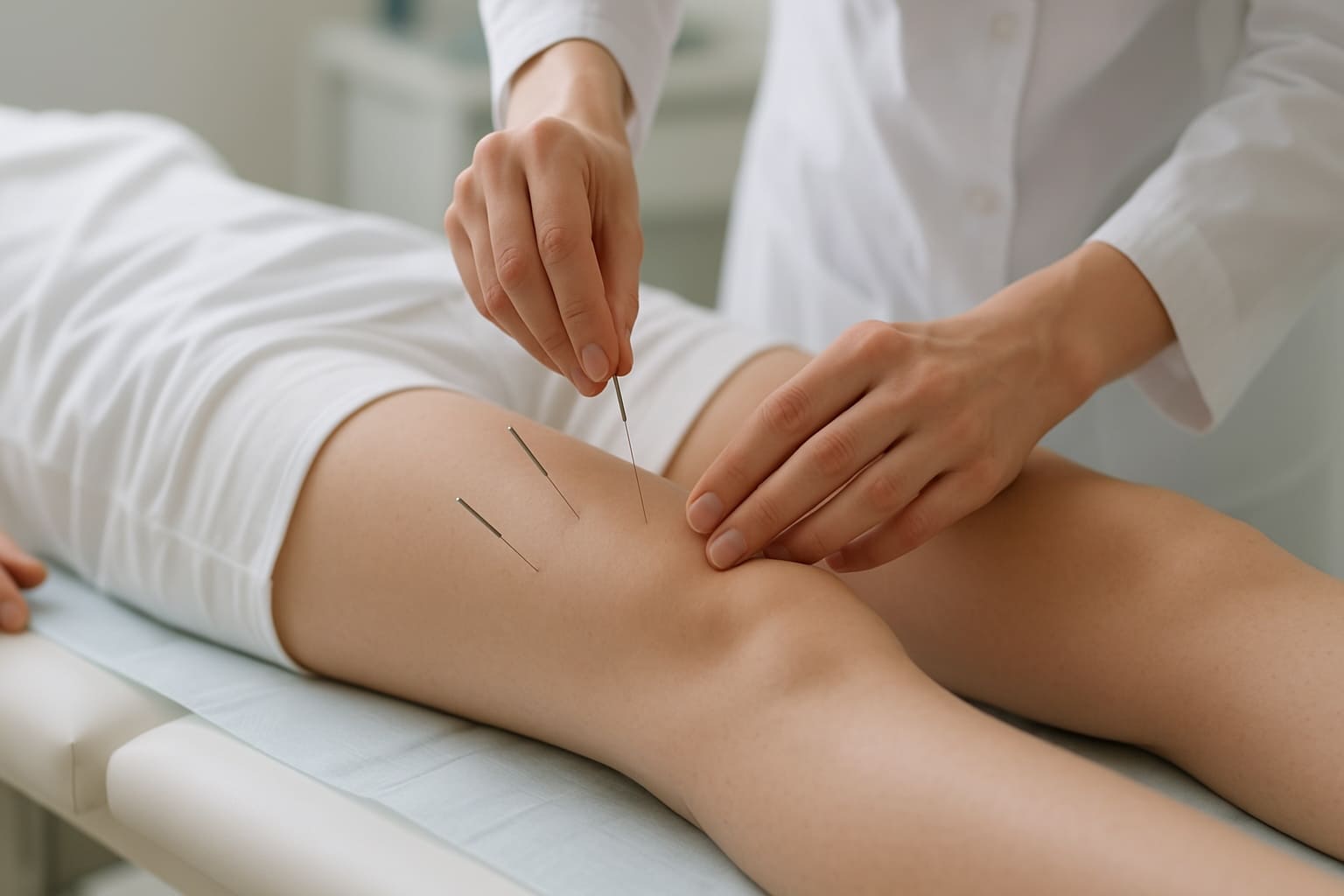 Specjalista akupunktury podczas terapii igłami