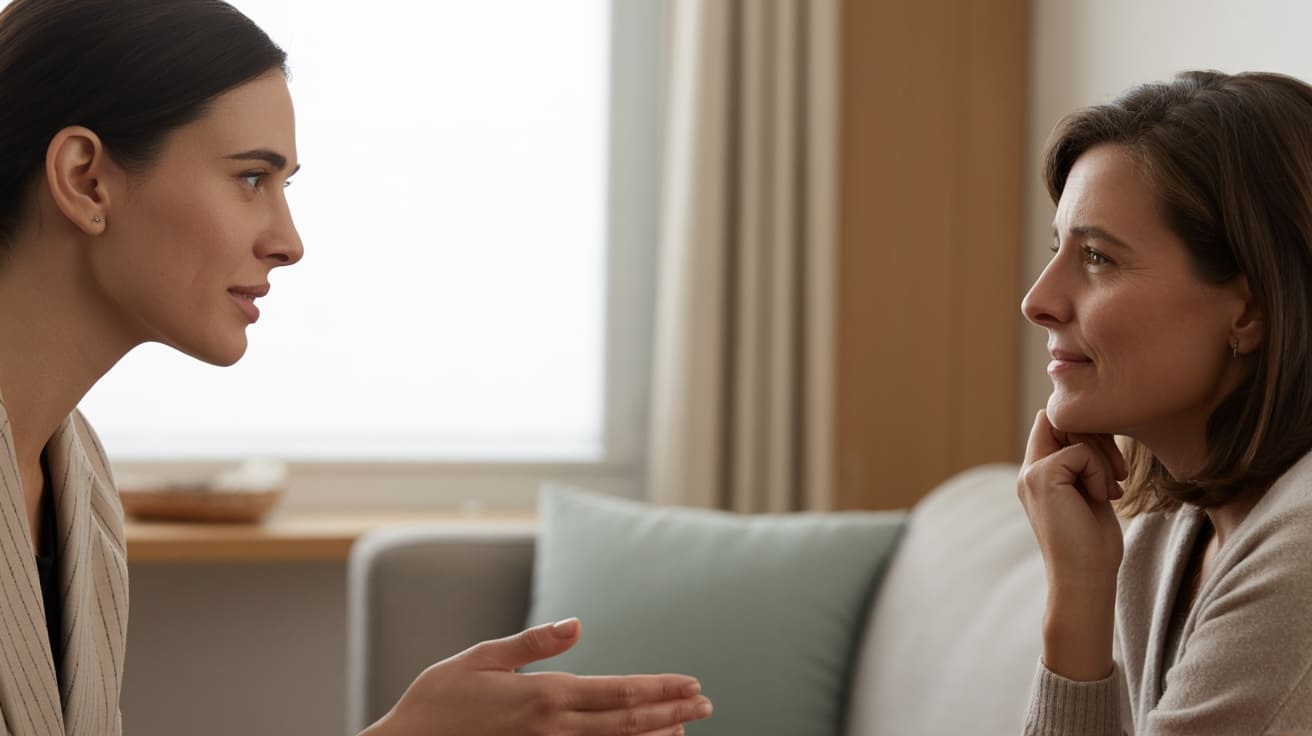 Psychoonkolog w Krakowie podczas empatycznej rozmowy z pacjentką w gabinecie Centrum Mente.